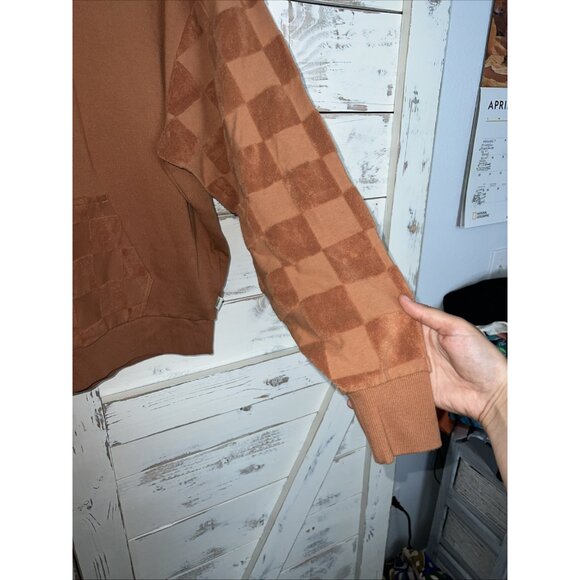 Vans Beauty Tan Flower Checkerboard Pullover Hoodie Terry Women's Size XS - Picture 4 of 11